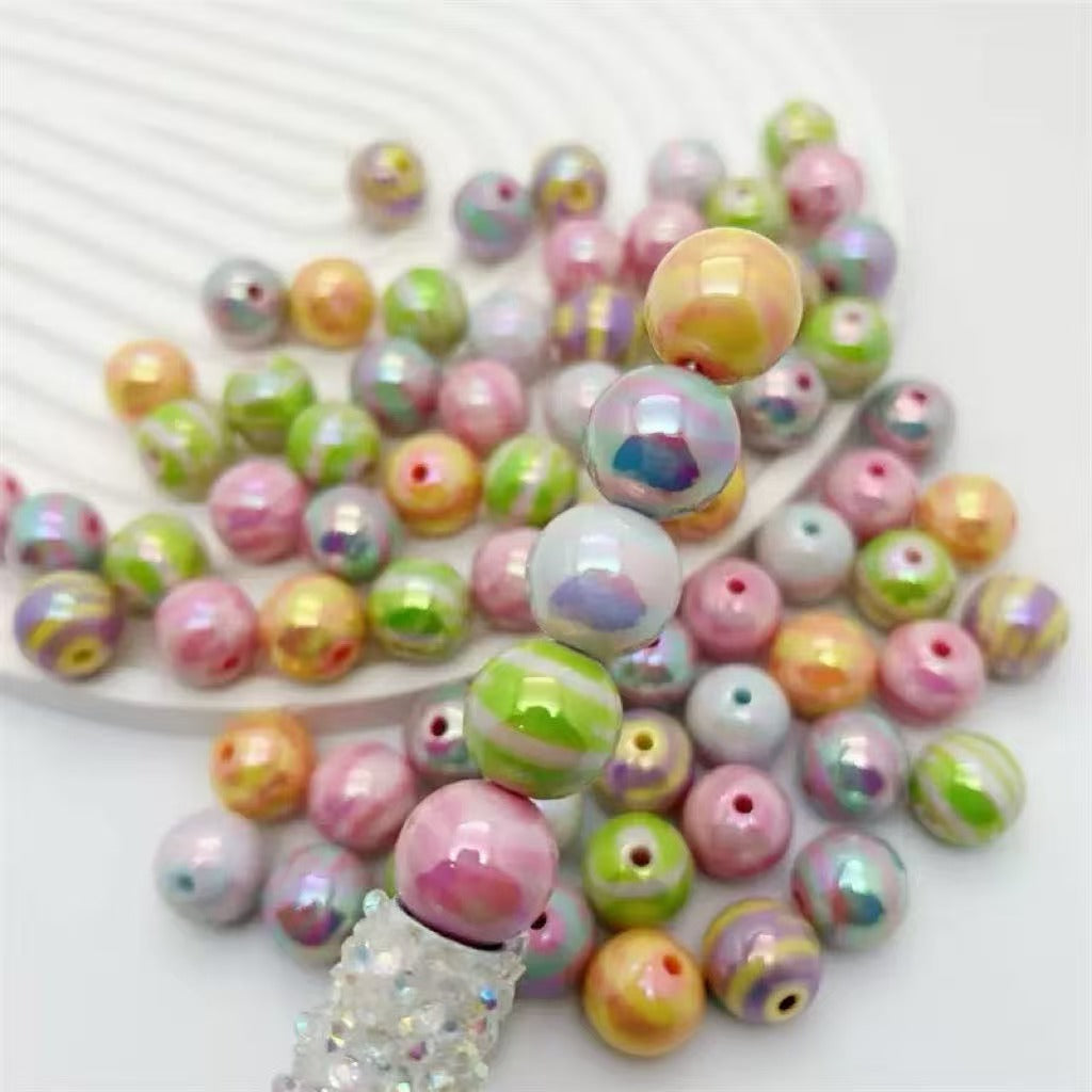 16mm, 200 beads per pack - Acrylic two-color coated rainbow beads with straight holes loose beads for DIY phone chains, bead bracelets, hair ties, and other accessories