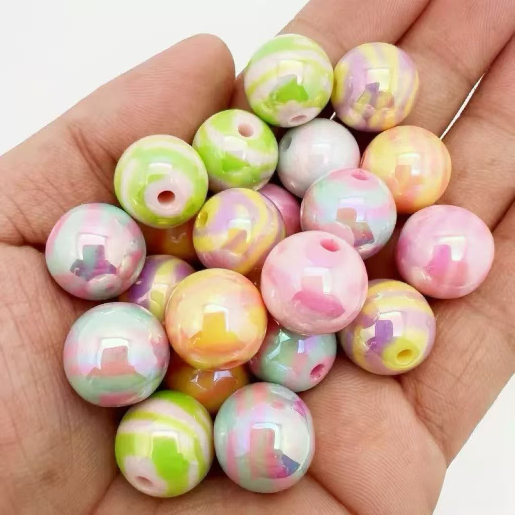 16mm, 200 beads per pack - Acrylic two-color coated rainbow beads with straight holes loose beads for DIY phone chains, bead bracelets, hair ties, and other accessories