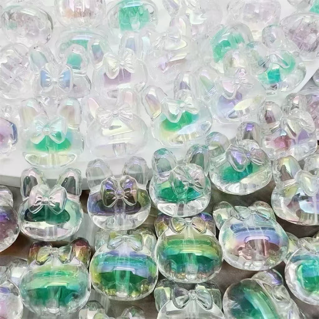 A pack of 200 acrylic glitter aurora bunny bow straight-hole candy bead DIY phone chain beads, pen accessories