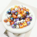 A pack of 100 acrylic Halloween printed UV-coated colored straight-hole beads for DIY beaded pens, phone chains, keychains, and other accessories