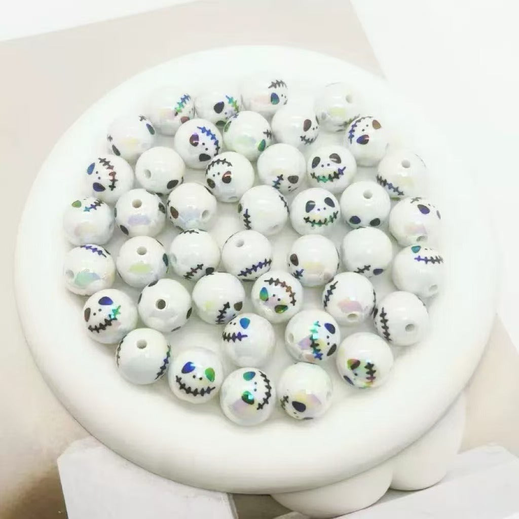 A pack of 100 acrylic Halloween printed UV-coated colored straight-hole beads for DIY beaded pens, phone chains, keychains, and other accessories