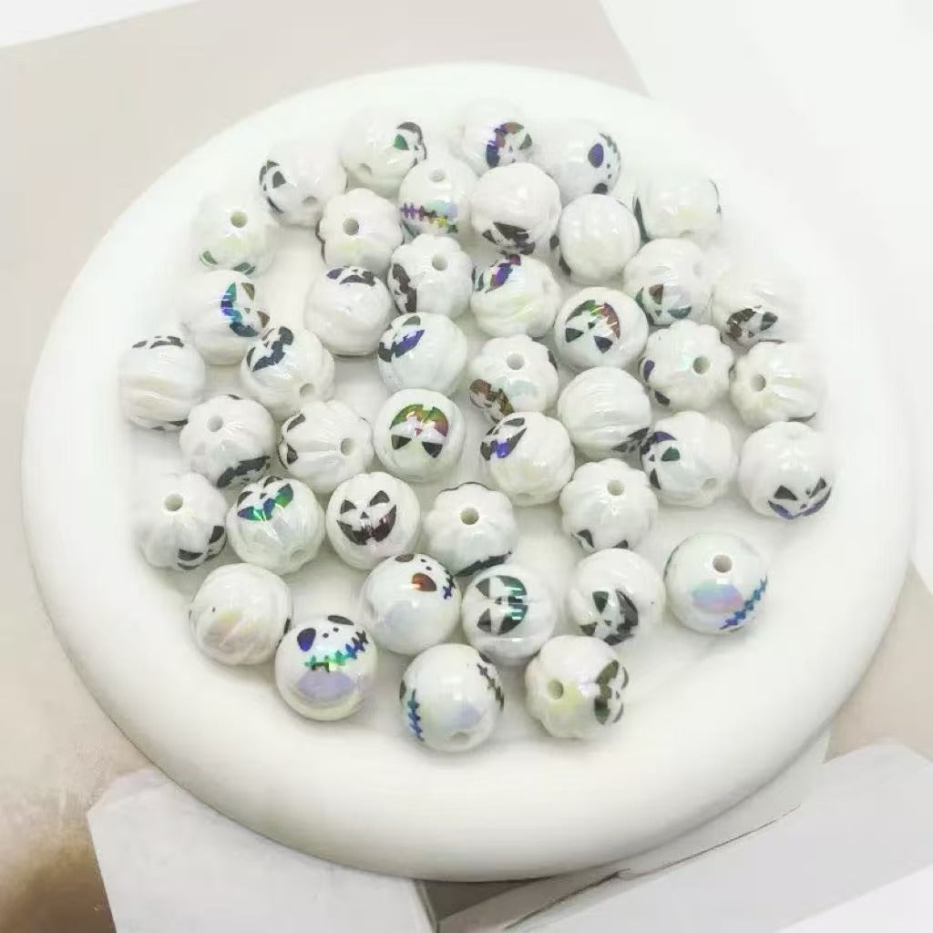 A pack of 100 acrylic Halloween printed UV-coated colored straight-hole beads for DIY beaded pens, phone chains, keychains, and other accessories