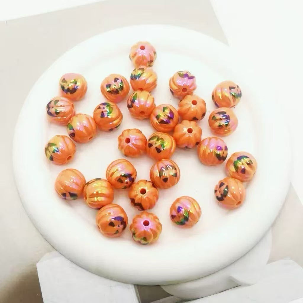A pack of 100 acrylic Halloween printed UV-coated colored straight-hole beads for DIY beaded pens, phone chains, keychains, and other accessories