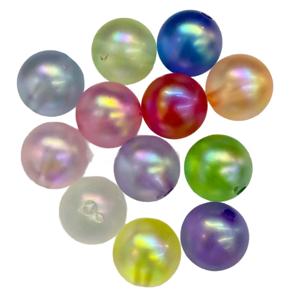 200Pcs 16mm Iridescent Plated Straight Hole Beads, DIY Jewelry Making Supplies for Phone Chain, Keychain, Bag Charm, Bead Pen