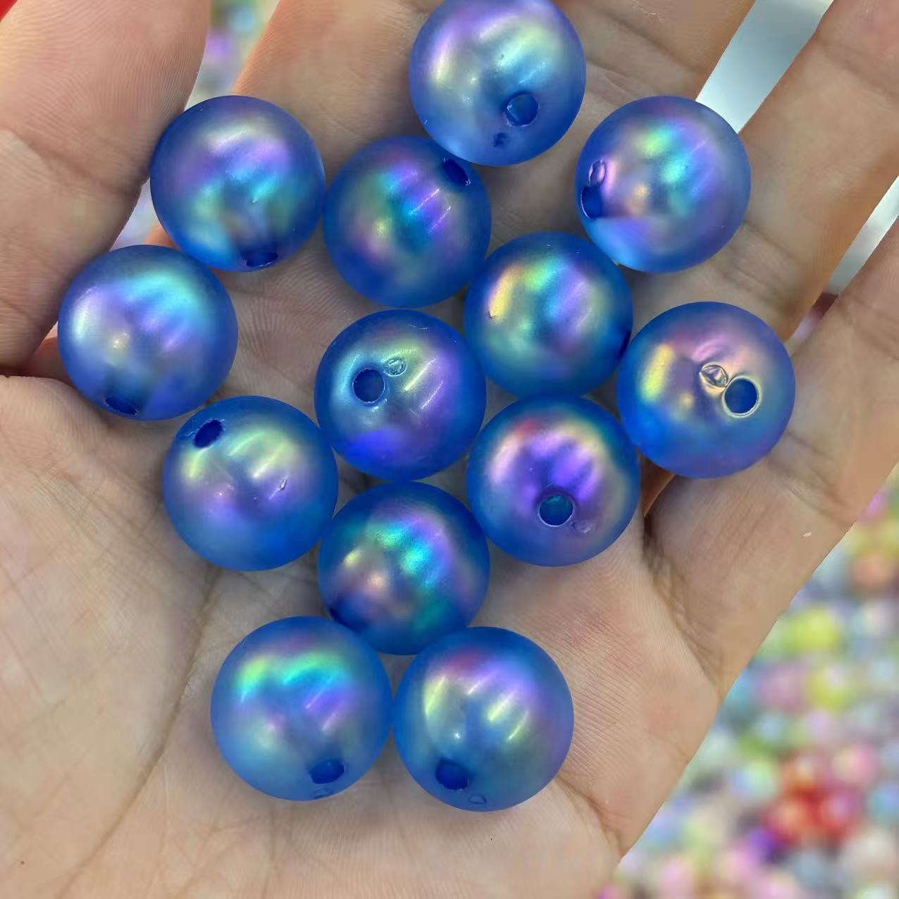 200Pcs 16mm Iridescent Plated Straight Hole Beads, DIY Jewelry Making Supplies for Phone Chain, Keychain, Bag Charm, Bead Pen