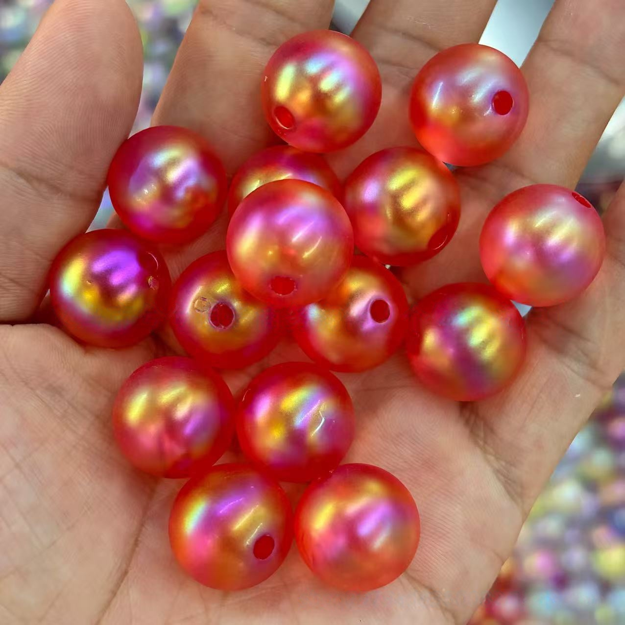 200Pcs 16mm Iridescent Plated Straight Hole Beads, DIY Jewelry Making Supplies for Phone Chain, Keychain, Bag Charm, Bead Pen