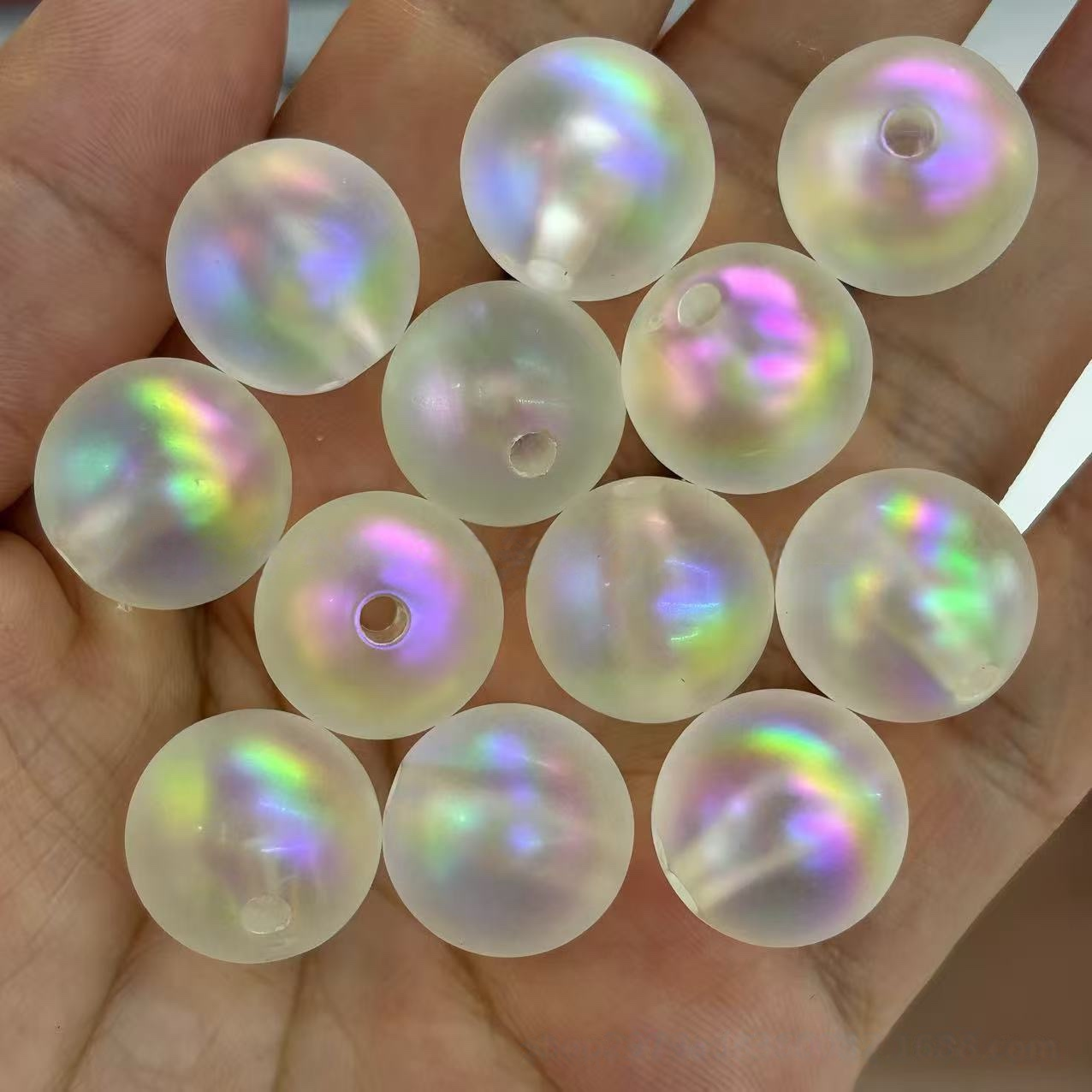 200Pcs 16mm Iridescent Plated Straight Hole Beads, DIY Jewelry Making Supplies for Phone Chain, Keychain, Bag Charm, Bead Pen