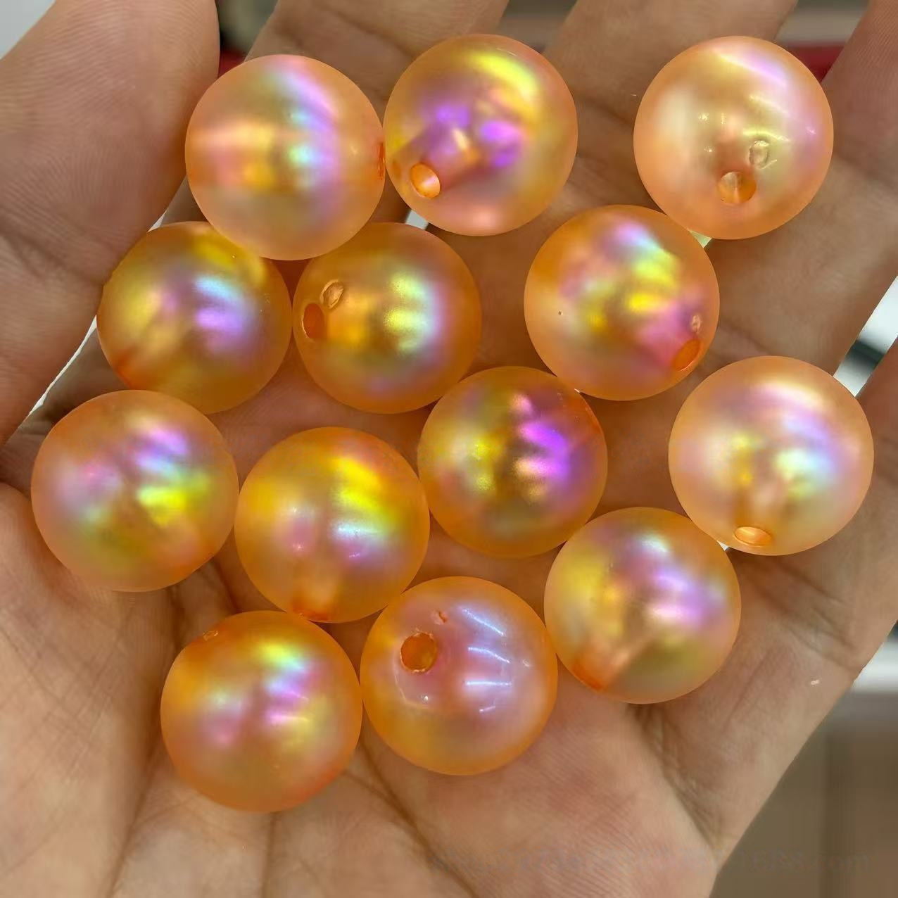 200Pcs 16mm Iridescent Plated Straight Hole Beads, DIY Jewelry Making Supplies for Phone Chain, Keychain, Bag Charm, Bead Pen