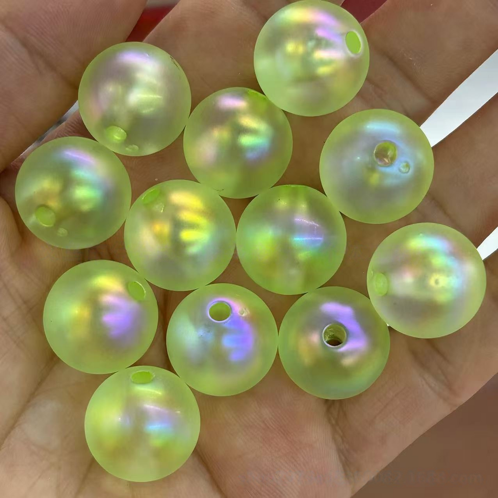 200Pcs 16mm Iridescent Plated Straight Hole Beads, DIY Jewelry Making Supplies for Phone Chain, Keychain, Bag Charm, Bead Pen