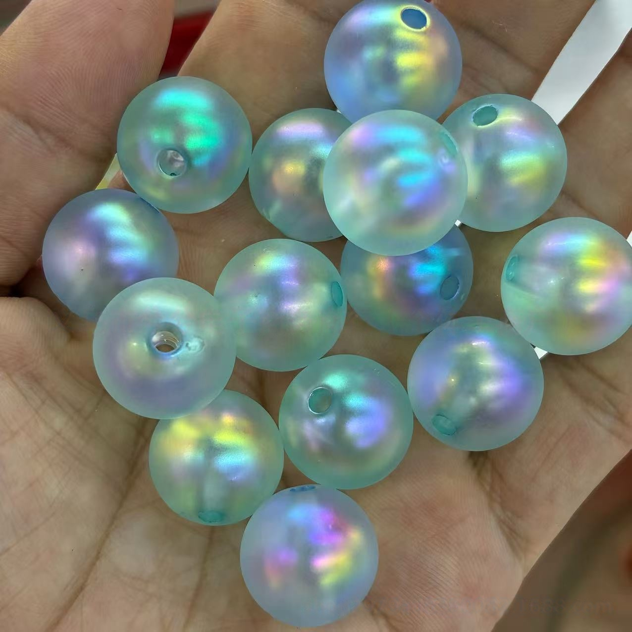 200Pcs 16mm Iridescent Plated Straight Hole Beads, DIY Jewelry Making Supplies for Phone Chain, Keychain, Bag Charm, Bead Pen