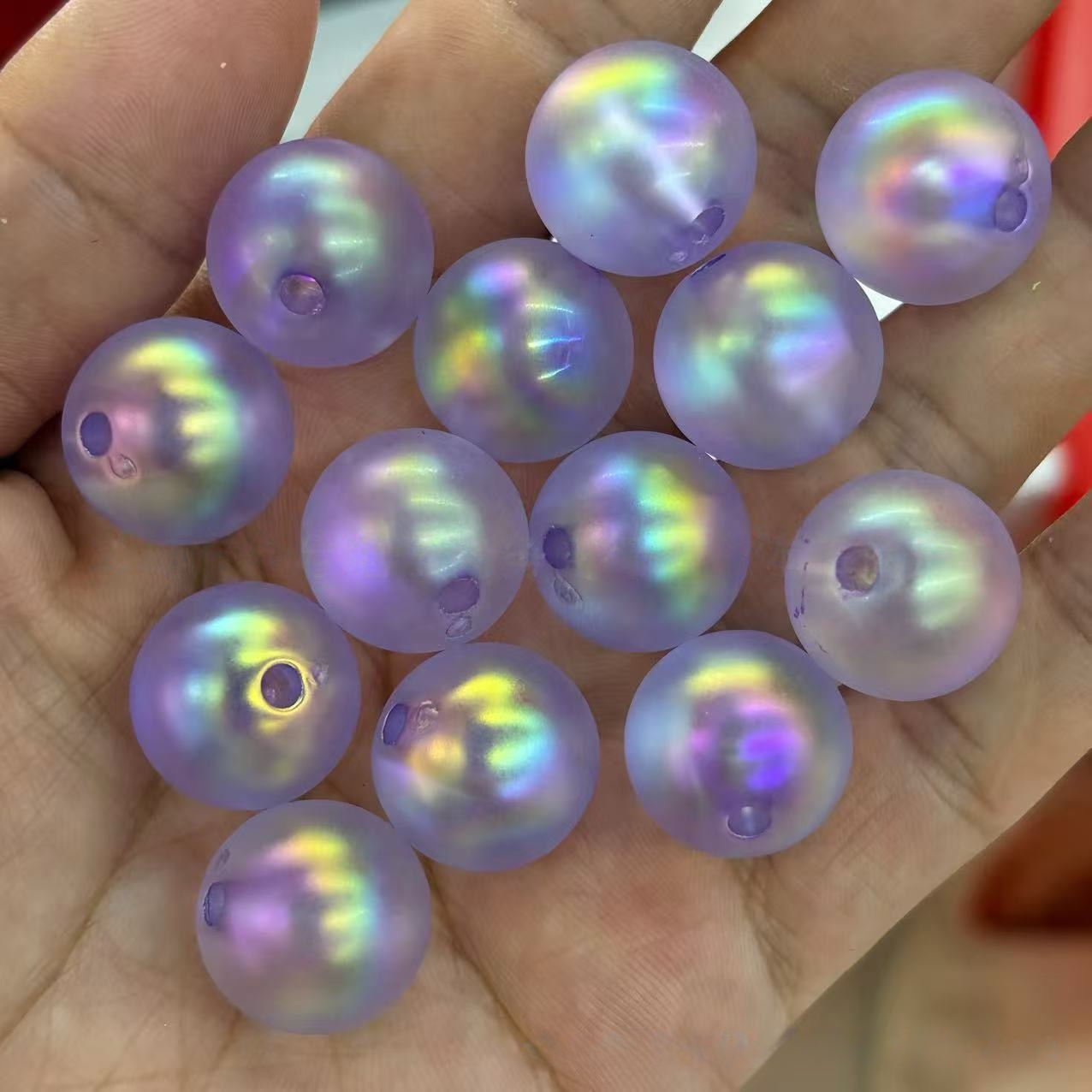 200Pcs 16mm Iridescent Plated Straight Hole Beads, DIY Jewelry Making Supplies for Phone Chain, Keychain, Bag Charm, Bead Pen