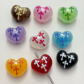 22mm 200 shiny chubby heart-shaped cross-straight-hole beads for DIY jewelry, phone chains, beaded pens, keychains, bag chains, and other accessories