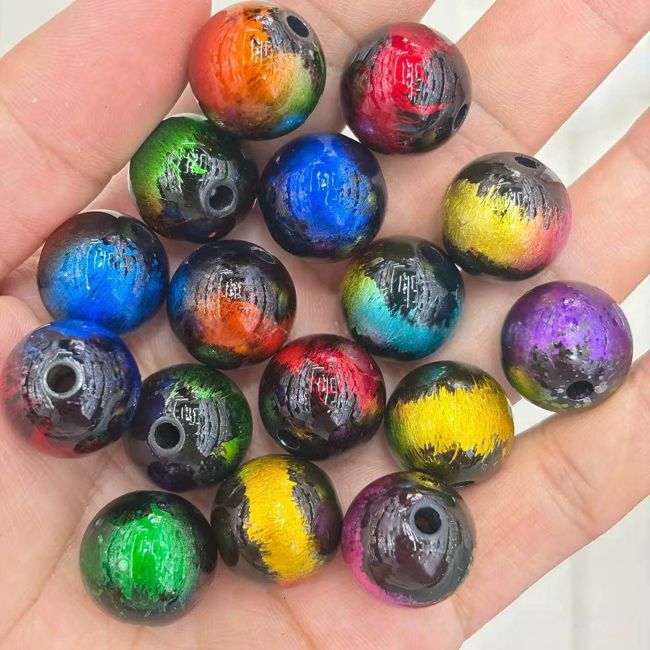 16mm 200 pieces dual-color gradient dark colored graffiti bead phone chain, bead pen keychain, bag chain, DIY accessory parts
