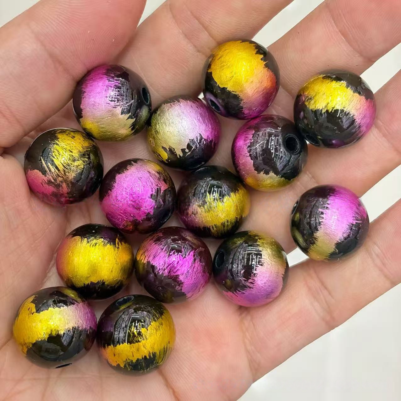 16mm 200 pieces dual-color gradient dark colored graffiti bead phone chain, bead pen keychain, bag chain, DIY accessory parts