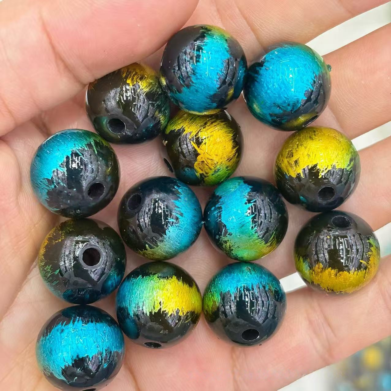 16mm 200 pieces dual-color gradient dark colored graffiti bead phone chain, bead pen keychain, bag chain, DIY accessory parts