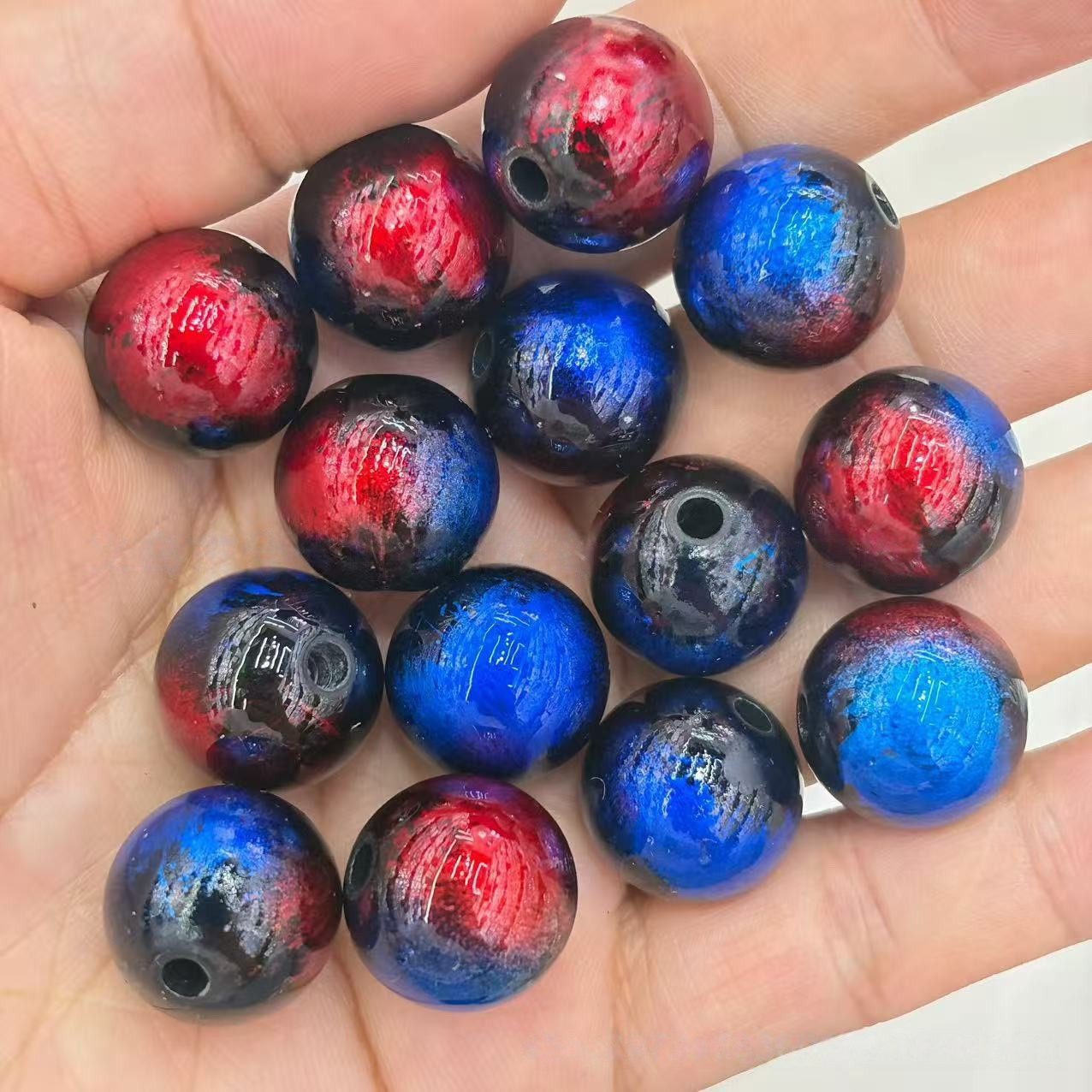 16mm 200 pieces dual-color gradient dark colored graffiti bead phone chain, bead pen keychain, bag chain, DIY accessory parts